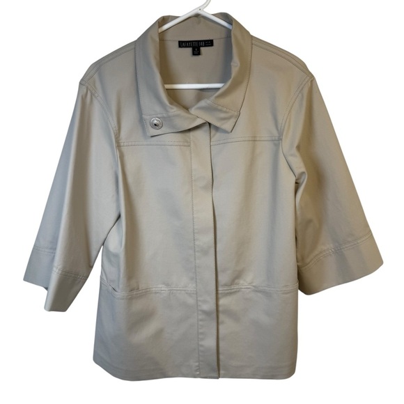 Lafayette 148 Neutral 1/2 Sleeve Lightweight Full Zip Jacket Size 8 - Picture 2 of 8